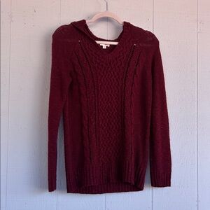 Vintage Y2K Bongo Burgundy Hooded Cable knit Sweater